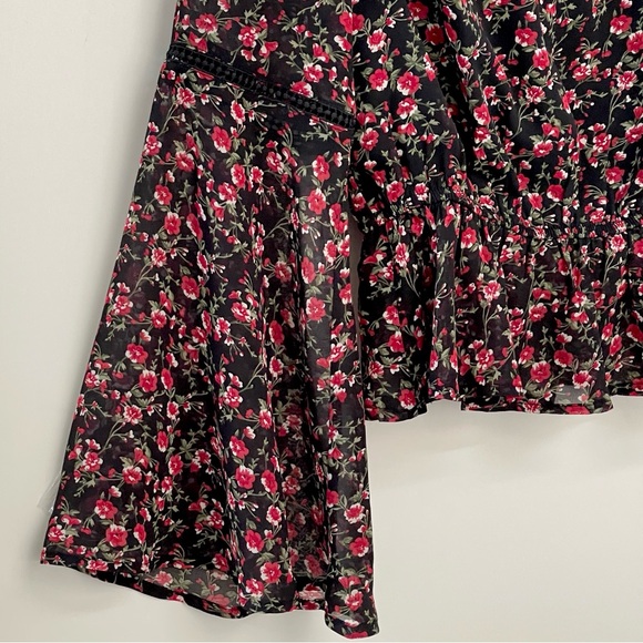 Lulus Boho Blouse Bell Sleeve with Crochet Lace Details Peplum Style High Neck - Picture 9 of 14